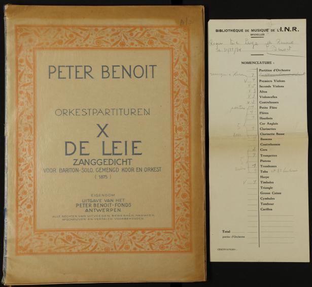 Ontleningsbriefje voor "De Leie" van Peter Benoit van het N.I.R. (Archief Muziekacademie Ronse, C574)